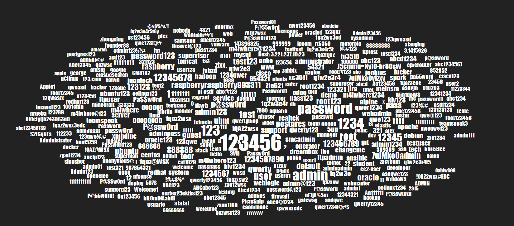 Passwords attempted by attackers